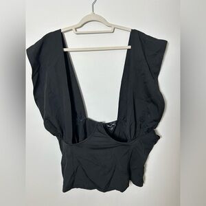 Pretty little thing plus black woven cross over zip top